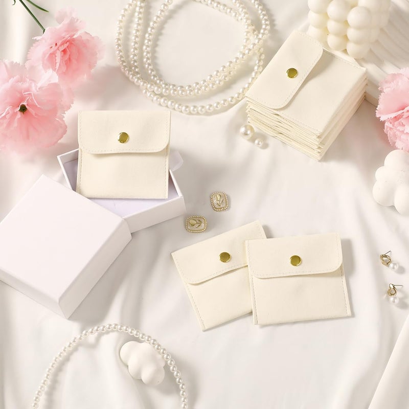Handmade 40pcs Beige Microfiber Jewelry Pouch Button Bag 8 x 8cm, Jewelry Packaging Bag Luxury Small Favor Bags Jewelry Gift Bags for Earrings Necklaces Bracelet Ring - Image 4